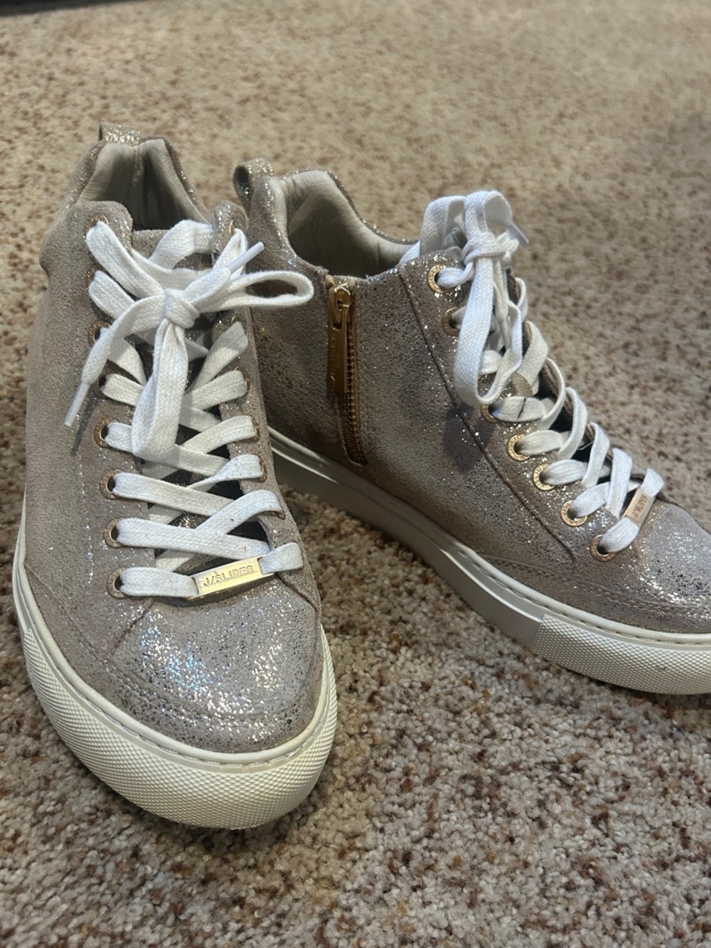JSlides Glitter Taupe High-Top Sneakers with White Laces